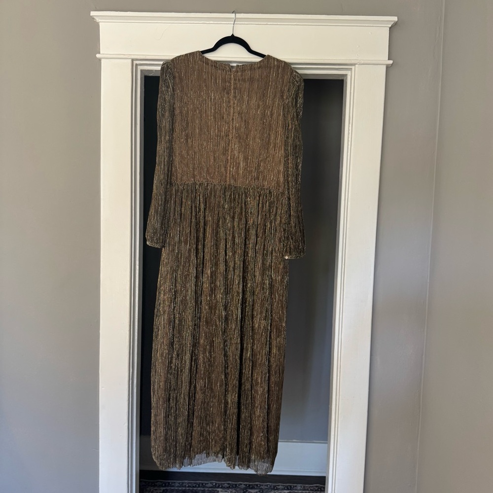 Alex Marie Metallic Pleated Maxi Gown | Size 16P | Elegant Evening Dress - Picture 3 of 9